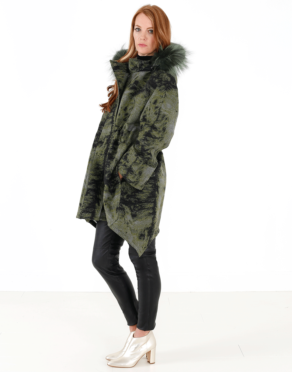 FENDI-Fur Trim Hooded Illusion Coat-