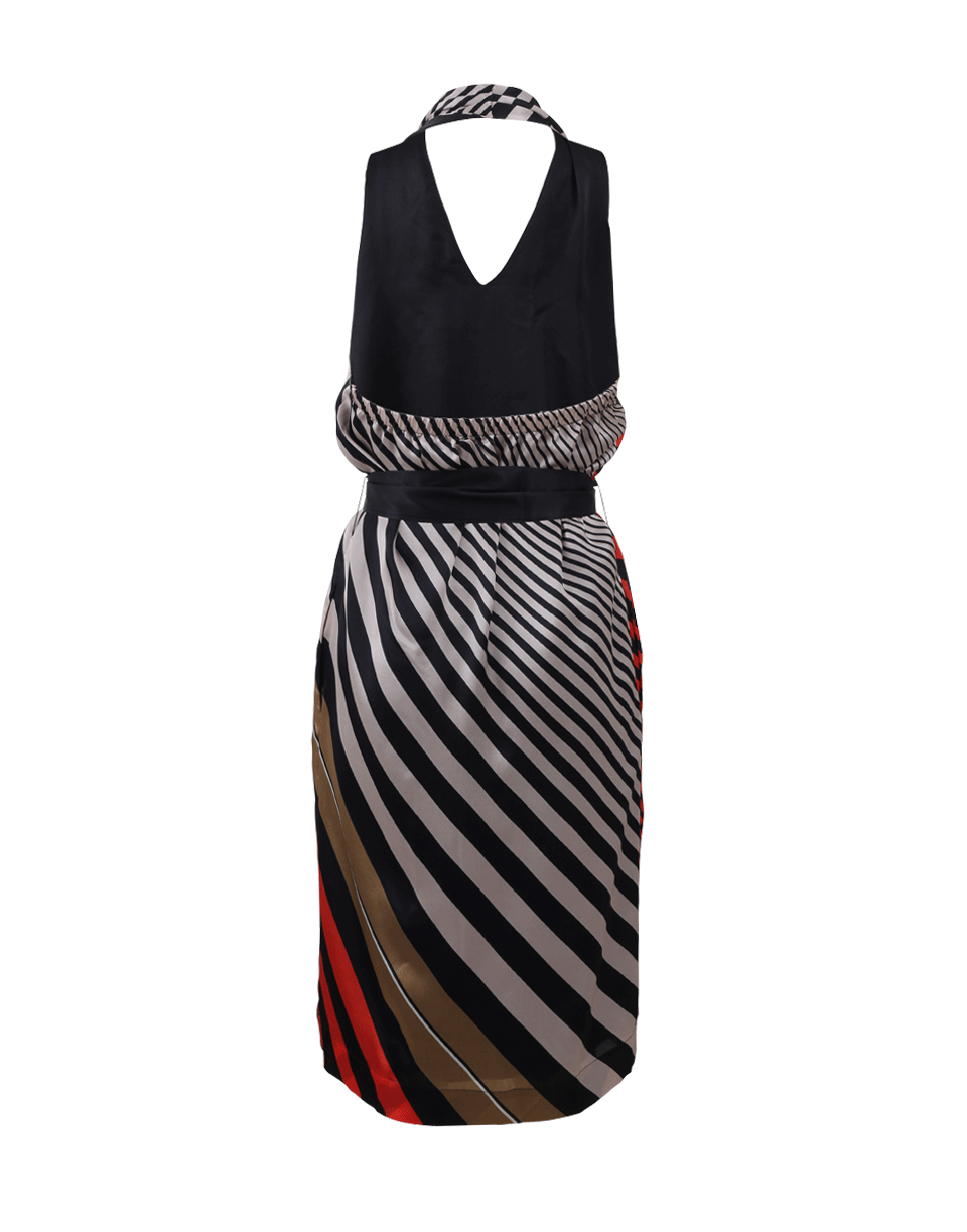 FENDI-Belted Stripe Halter Dress-STRIPE/R