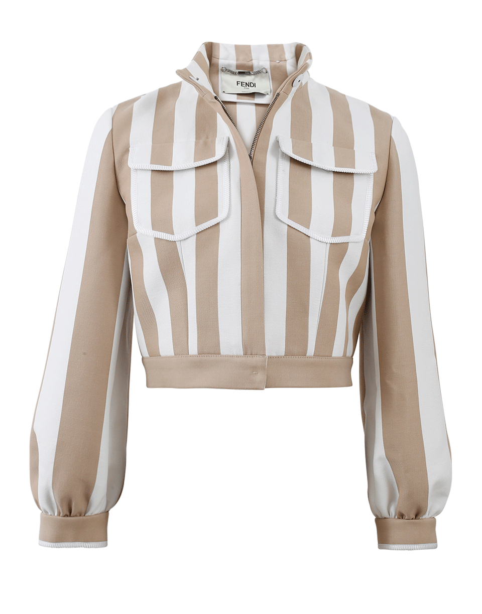 FENDI-Striped Cropped Jacket-BEIG/WHT