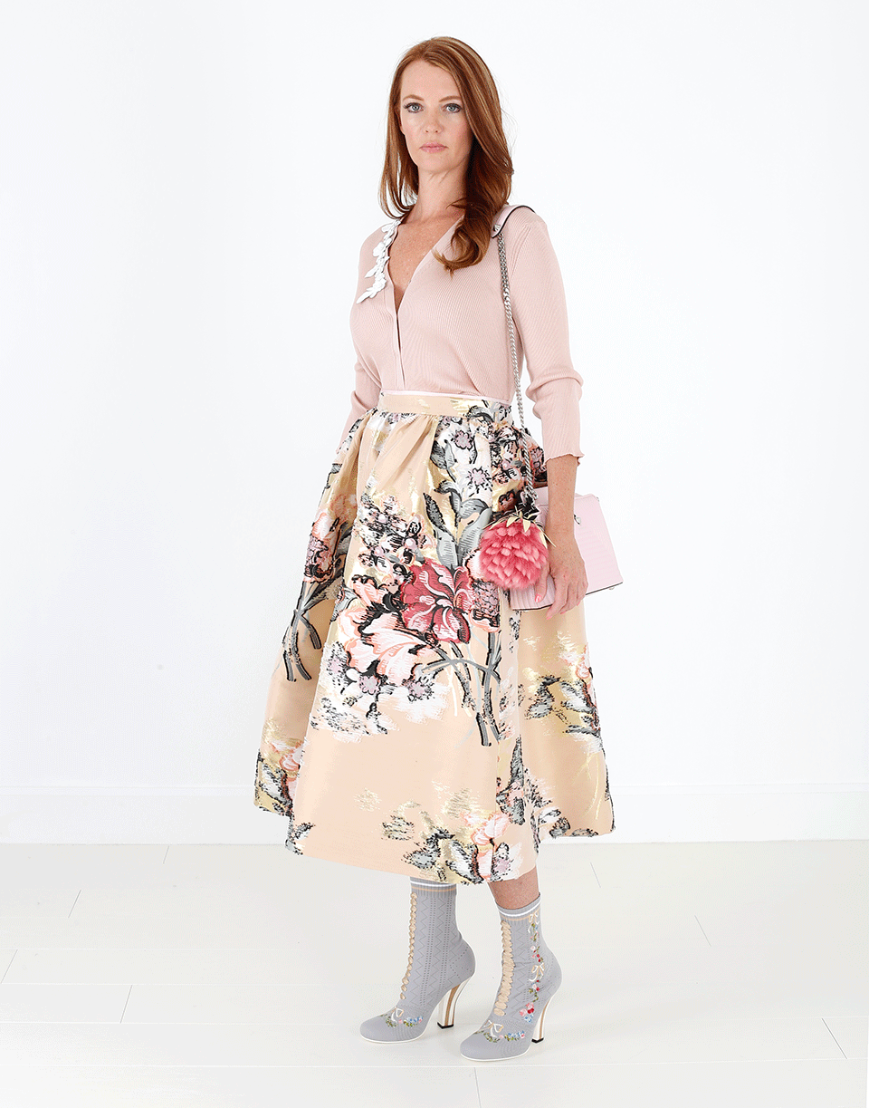 FENDI-Floral Print Full Skirt-