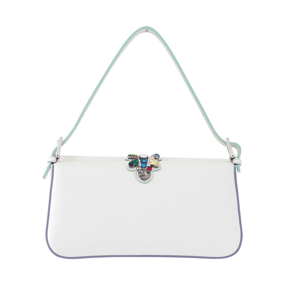 FENDI-Rhinestone Buckle Baguette-WHITE