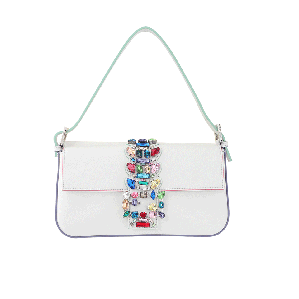 FENDI-Rhinestone Buckle Baguette-WHITE