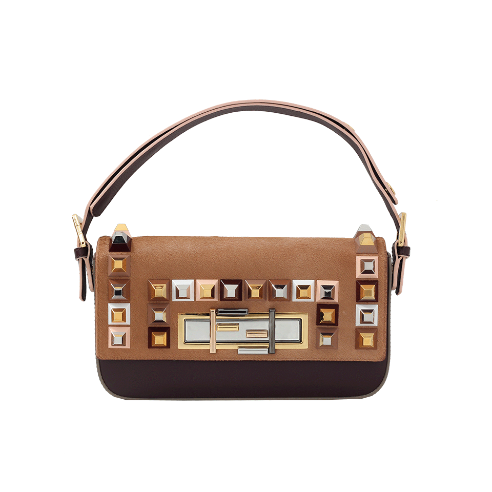 FENDI-Studded Pony 3Baguette-LT BROWN