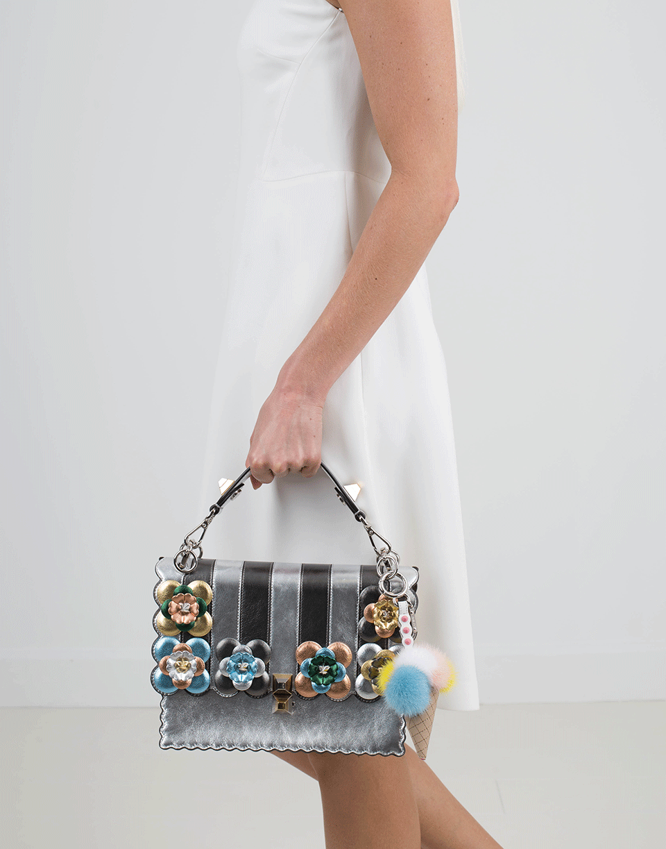 FENDI-Kan I Metallic Flower Bag-SILVER