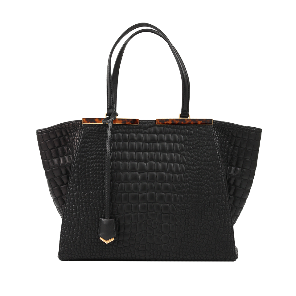 FENDI-2Jours Crocodile Grande Shopping Bag-BLK/GLD