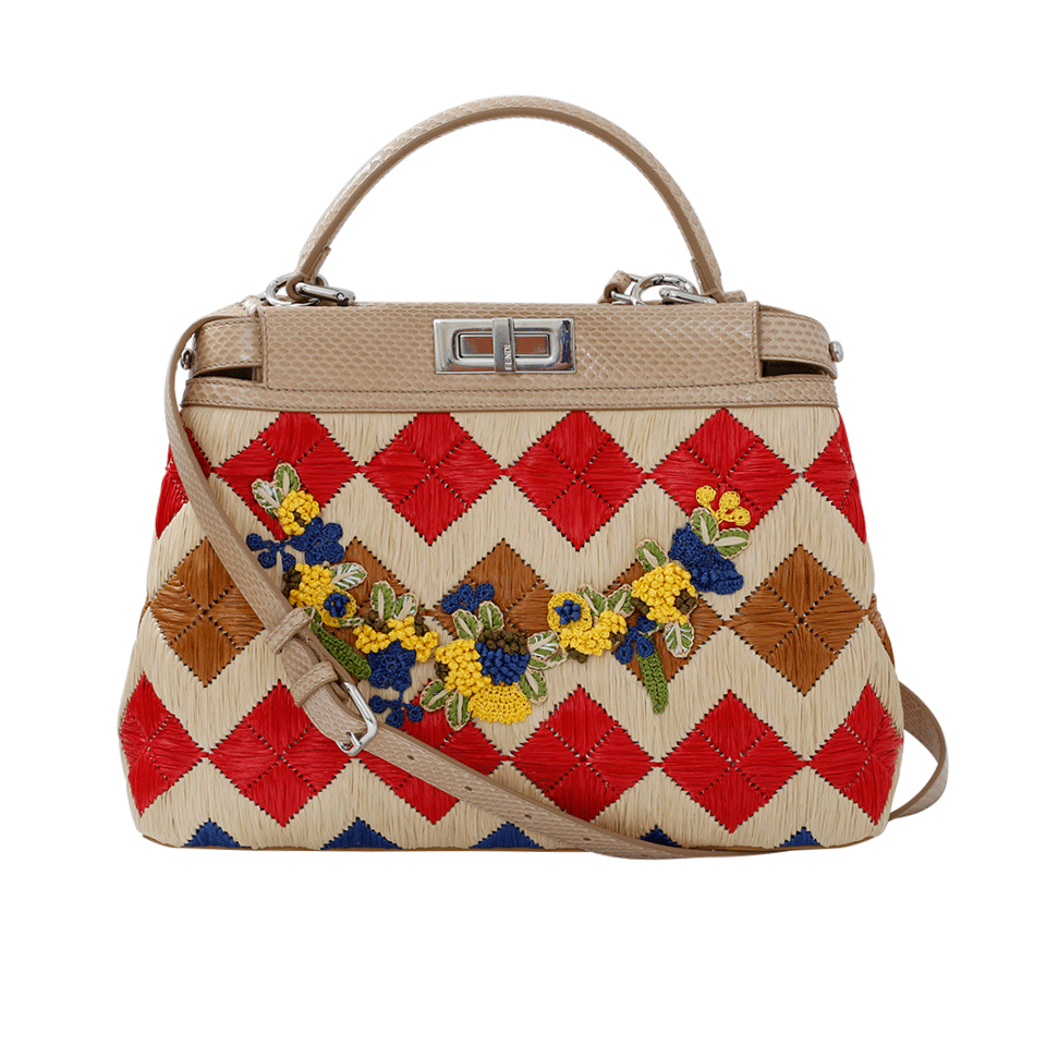 FENDI-Straw Floral Peekaboo-CUOIO
