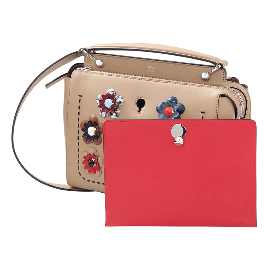 FENDI-Dotcom Floral Stud Purse-TAN