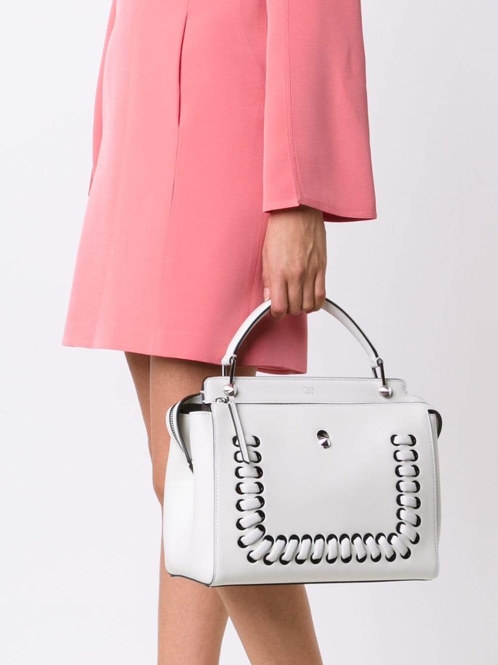 FENDI-Dotcom Grommet And Woven Purse-WHITE