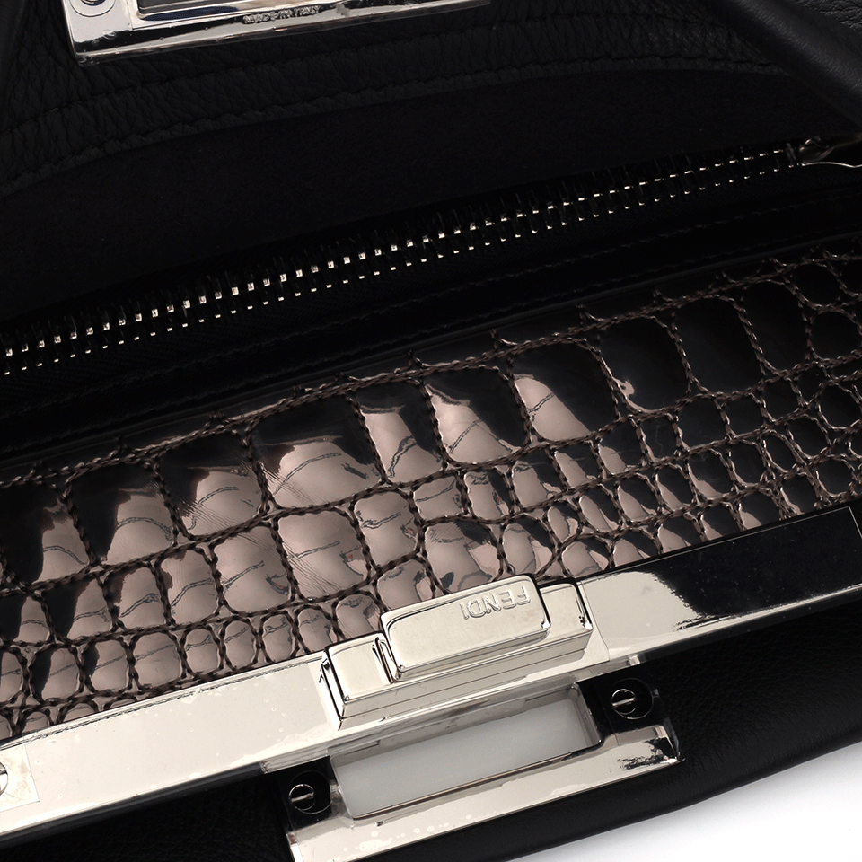 FENDI-Metallic Croc Peekaboo-BLACK