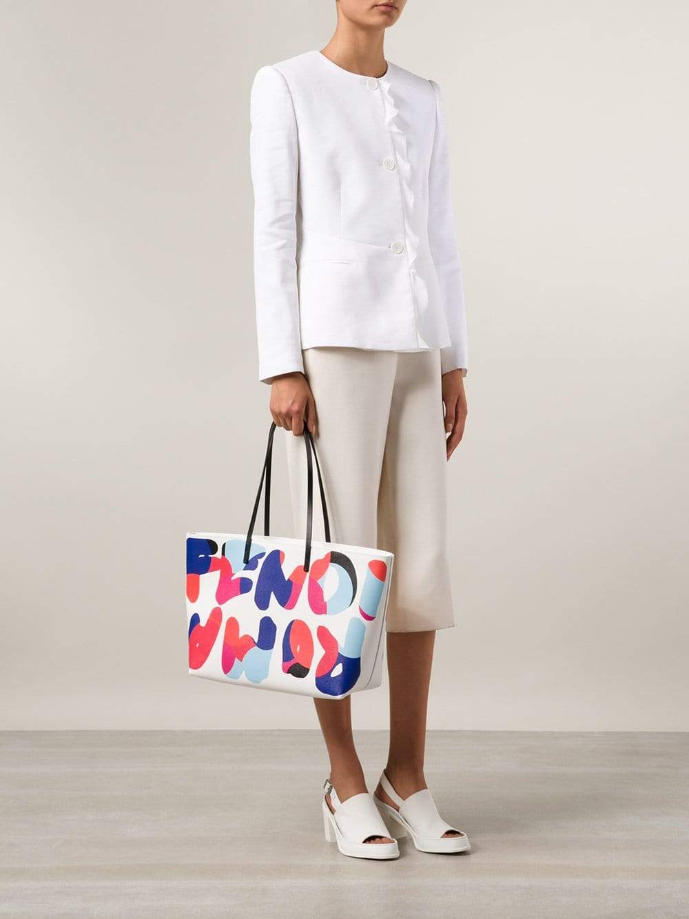 FENDI-Roll Bag Medium Shopper-WHT/BLK