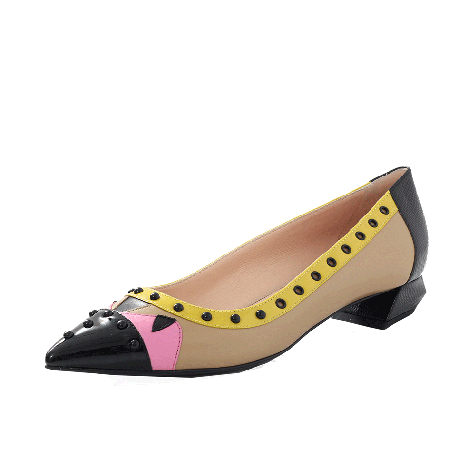 FENDI-Studded Leather Bugs Flat-