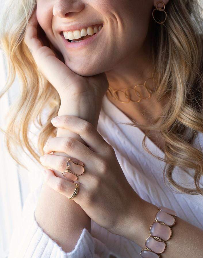 FERNANDO JORGE-Fluid Diamonds and Rose Quartz Chain Cuff-ROSE GOLD