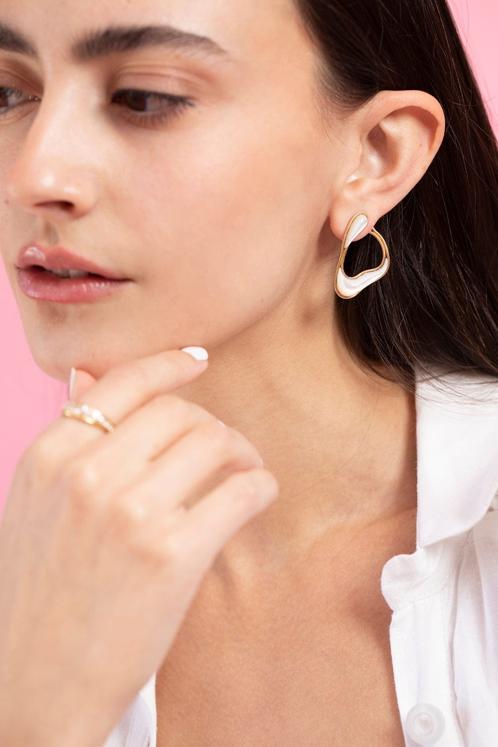 FERNANDO JORGE-Pearl Stream Loop Earrings-YELLOW GOLD