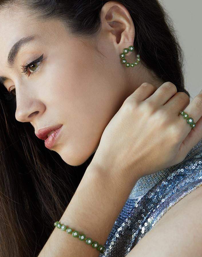 FERNANDO JORGE-Surrounding Small Circle Jade Earrings-YELLOW GOLD