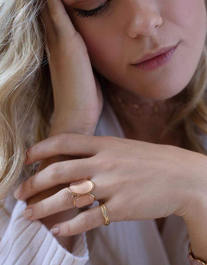 FERNANDO JORGE-Fluid Diamonds and Rose Quartz Chain Ring-ROSE GOLD