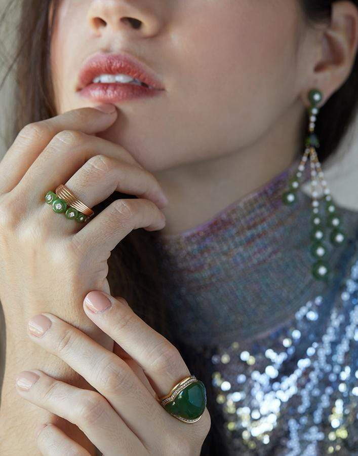 FERNANDO JORGE-Fluid Diamonds Framed Jade Ring-ROSE GOLD