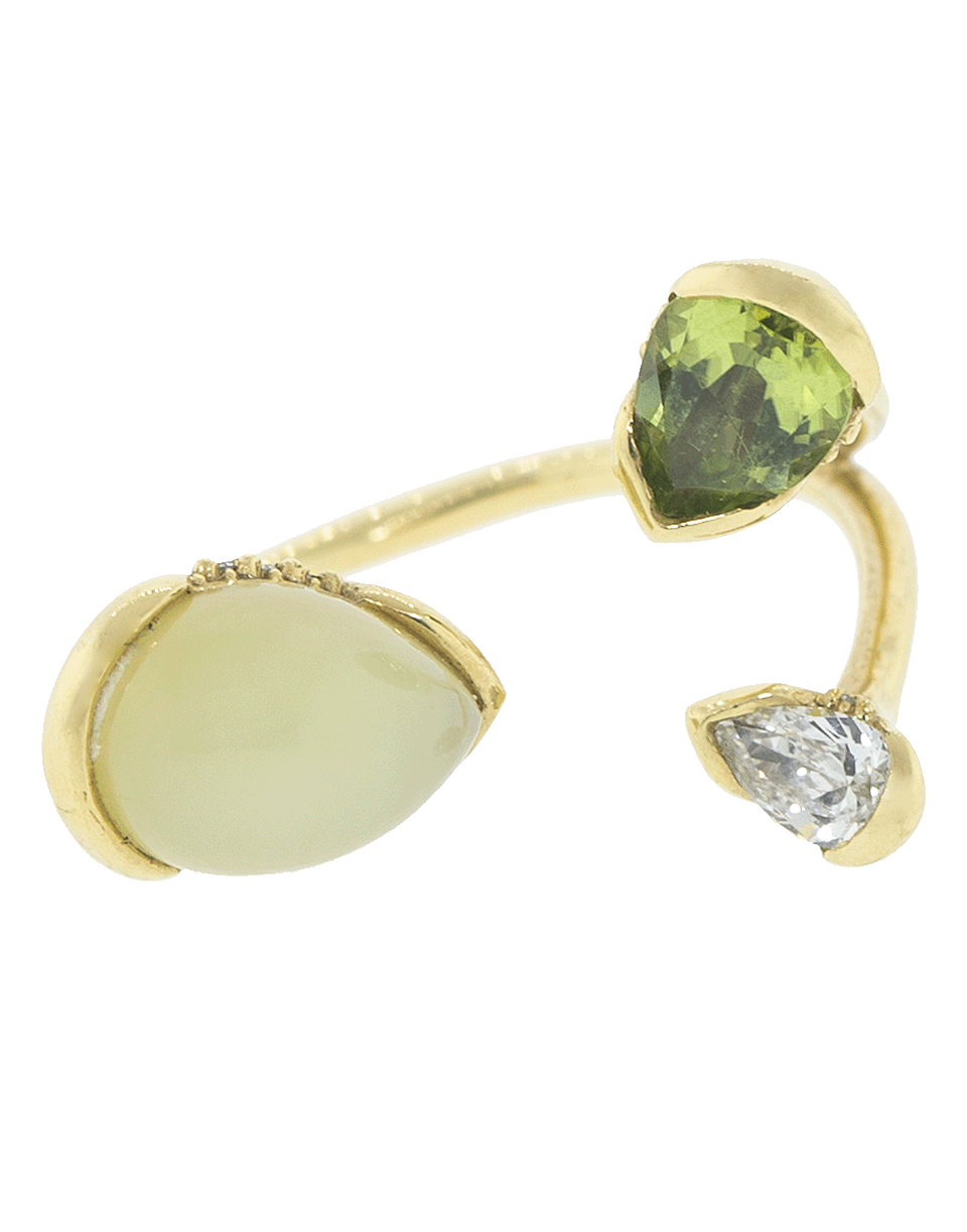 FERNANDO JORGE-Peridot and Calcite Triple Petal Ring-YELLOW GOLD