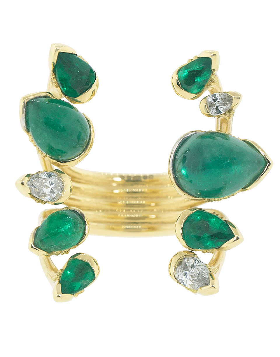 FERNANDO JORGE-Calyx Diamond and Emerald Ring-YELLOW GOLD