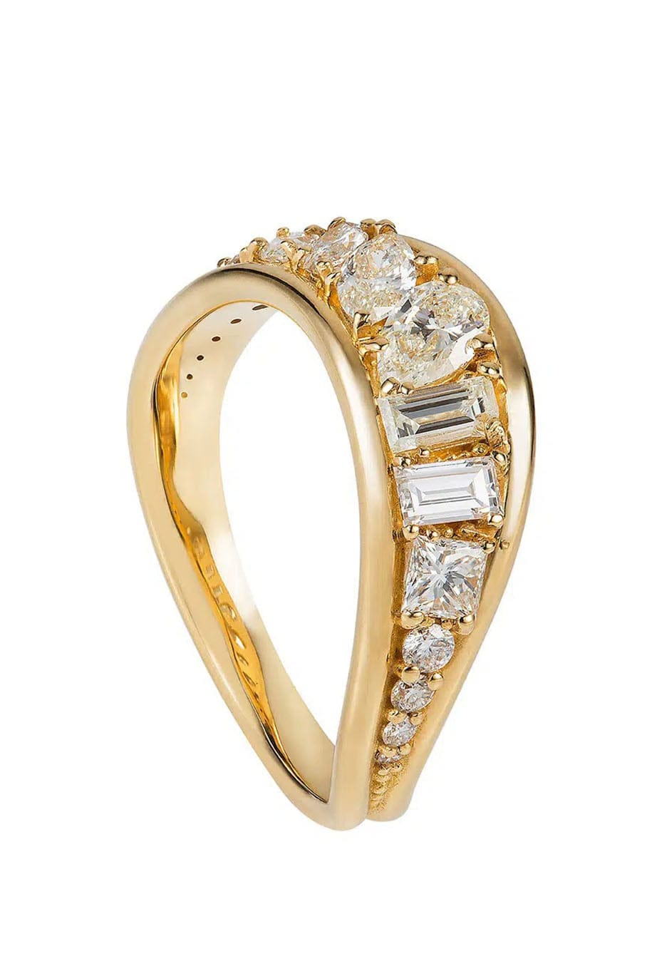 FERNANDO JORGE-Diamond Stream Wave Ring-YELLOW GOLD