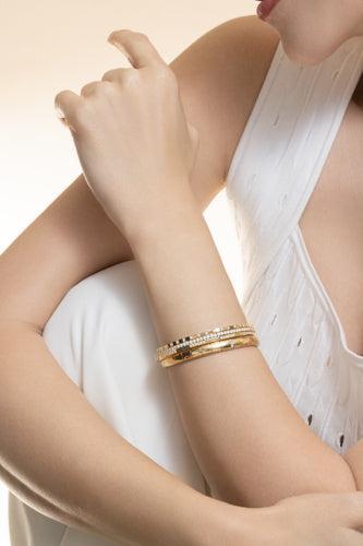 Diamond Alternating Extensible Stratch Bracelet-YELLOW GOLD-JEWELRYFINE JEWELBRACELET O-ROBERTO DEMEGLIO