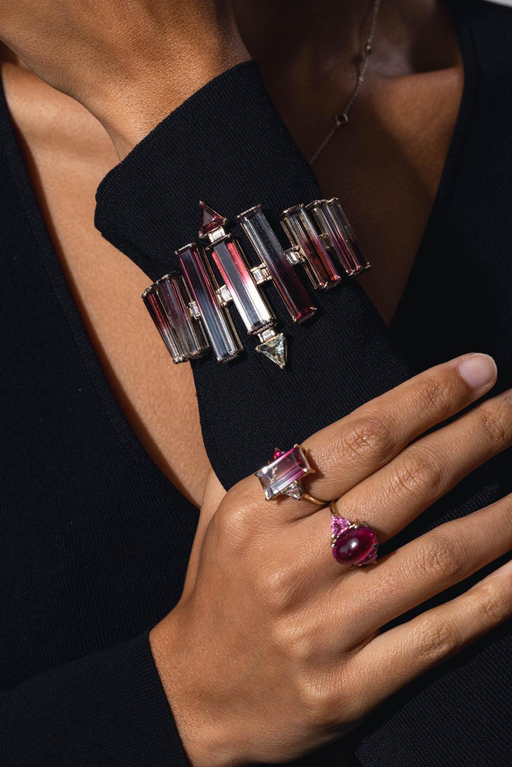 FISZMAN JEWEL-Large Bicolor Rubellite Bracelet-WHITE GOLD