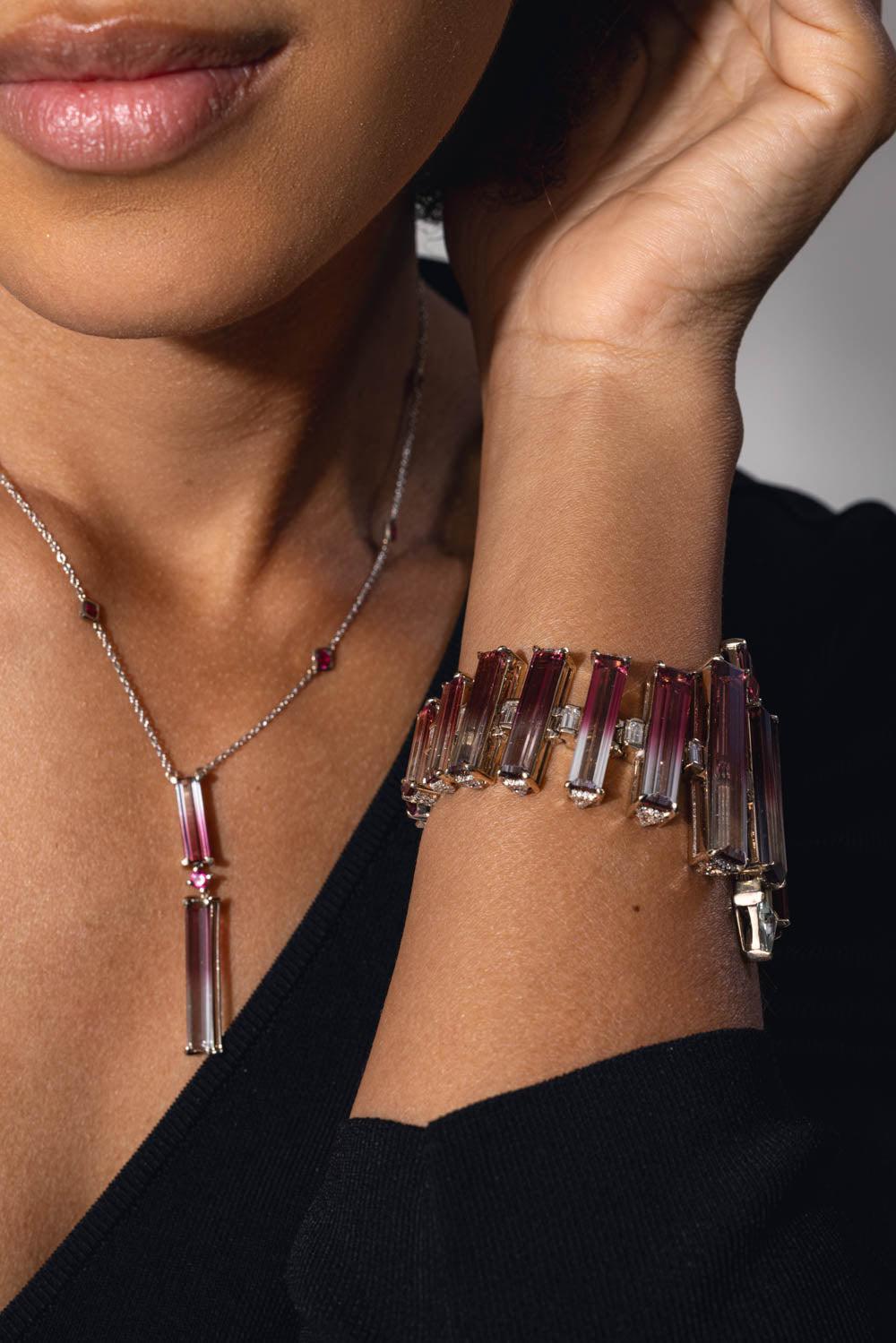 FISZMAN JEWEL-Large Bicolor Rubellite Bracelet-WHITE GOLD