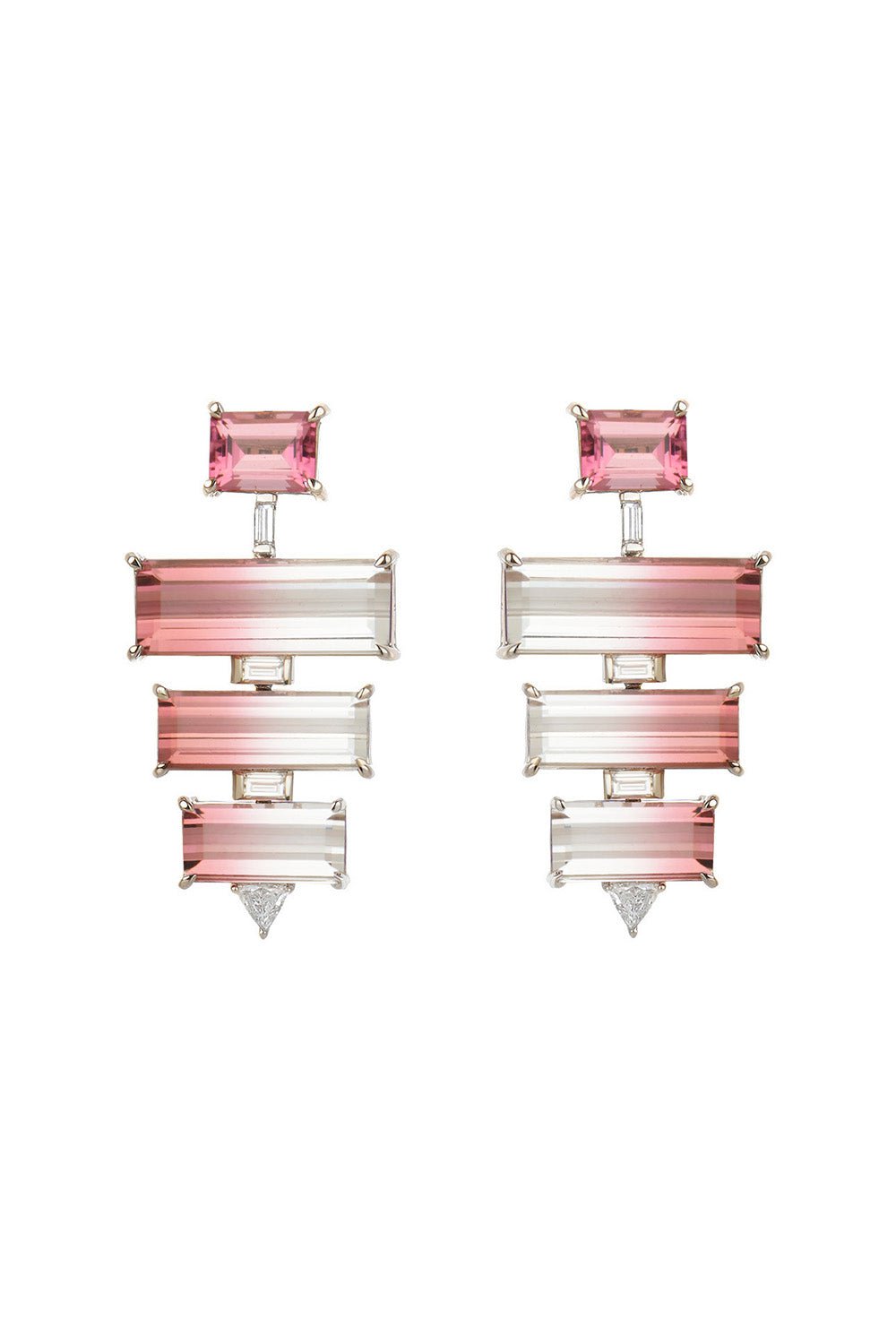 FISZMAN JEWEL-Bicolor Rubellite Diamond Earrings-WHITE GOLD
