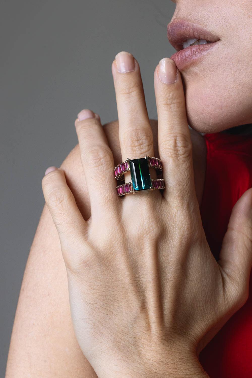 FISZMAN JEWEL-Rubellite Green Tourmaline Ring-WHITE GOLD