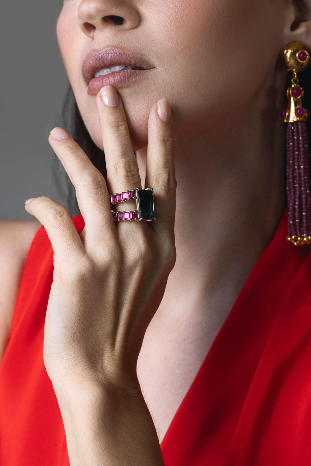 FISZMAN JEWEL-Rubellite Green Tourmaline Ring-WHITE GOLD