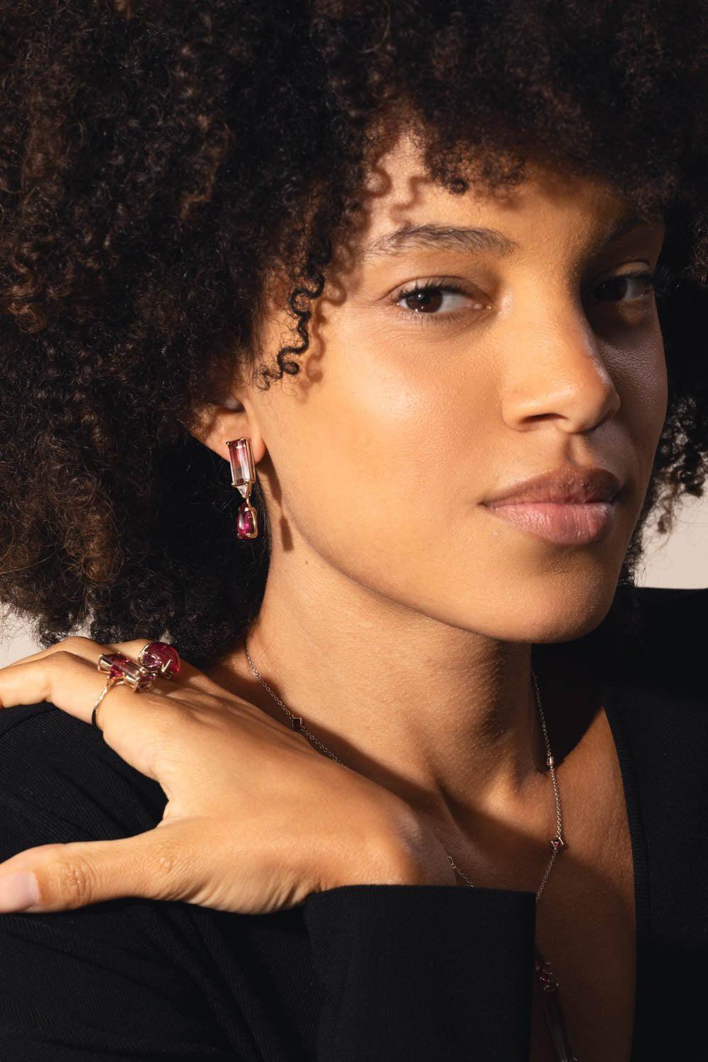 FISZMAN-Bicolor Rubellite Diamond Earrings-WHITE GOLD