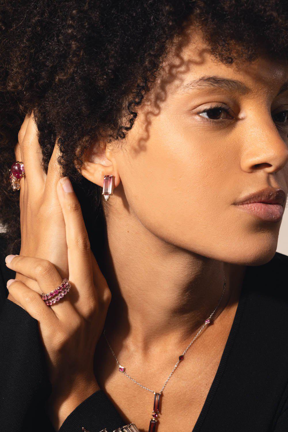 FISZMAN-Bicolor Rubellite Diamond Earrings-WHITE GOLD