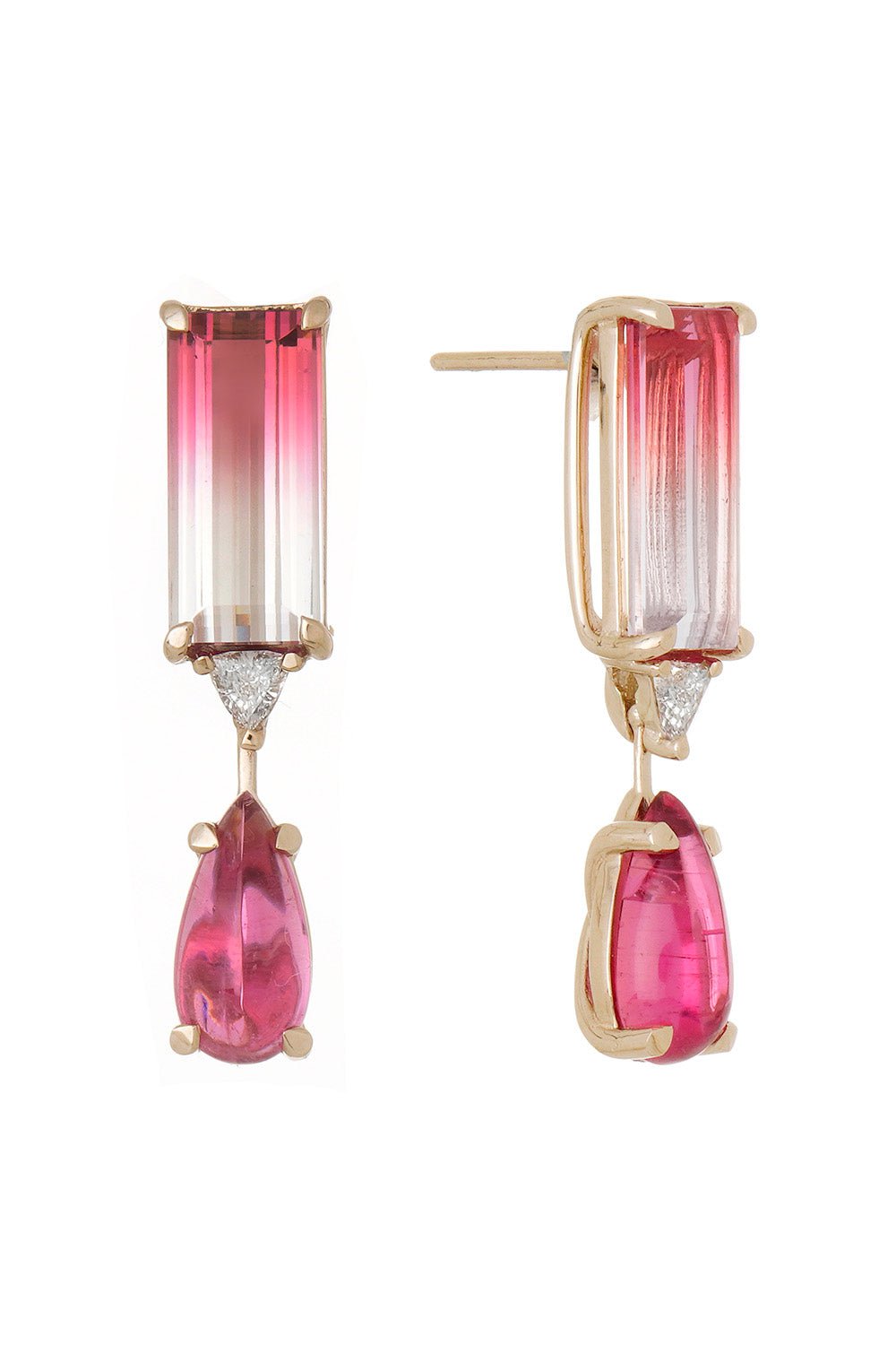 FISZMAN-Bicolor Rubellite Diamond Earrings-WHITE GOLD