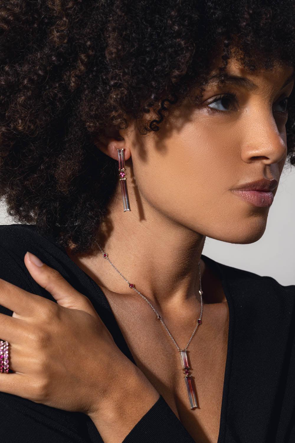 FISZMAN-Bicolor Rubellite Tourmaline Earrings-WHITE GOLD