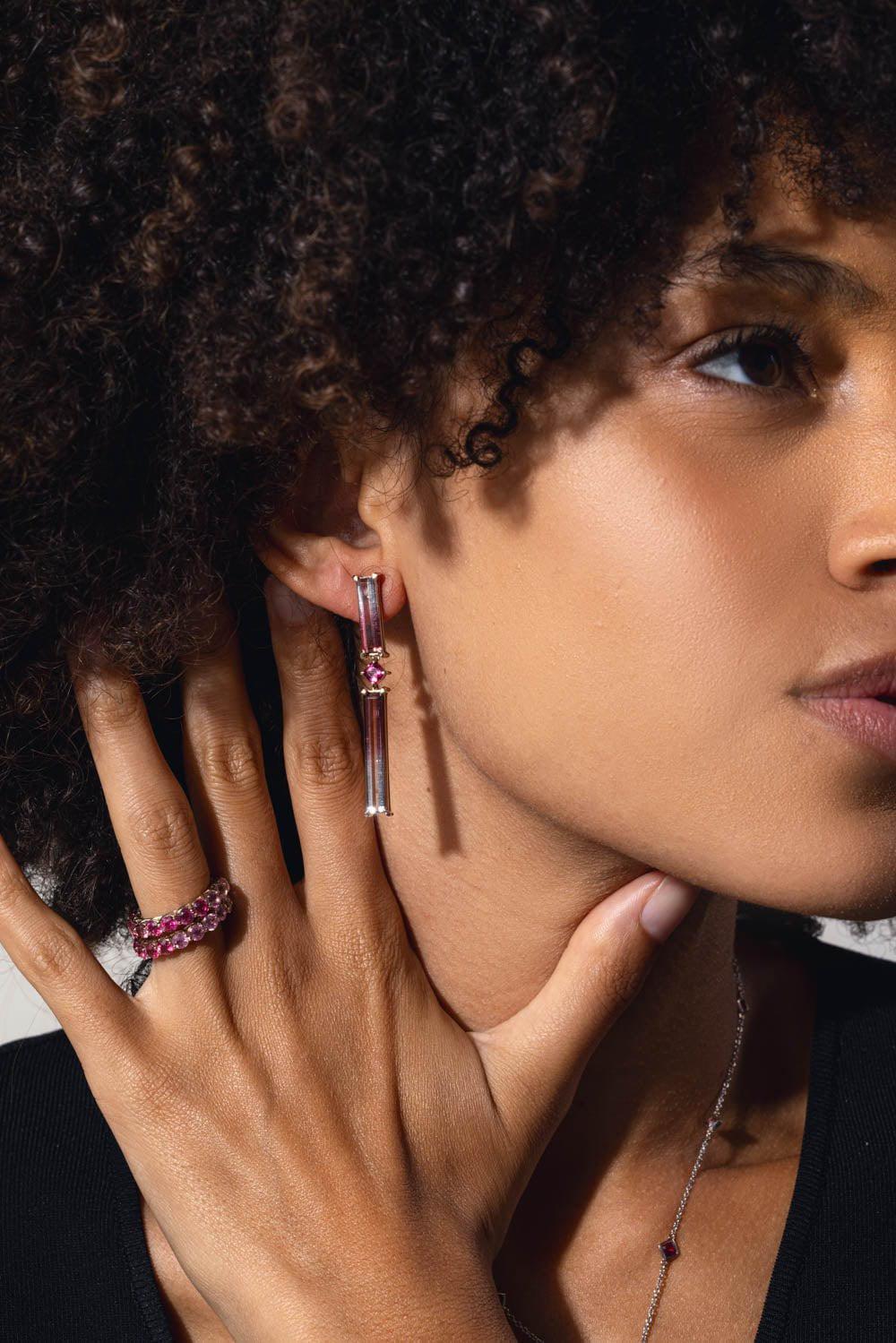 FISZMAN-Bicolor Rubellite Tourmaline Earrings-WHITE GOLD