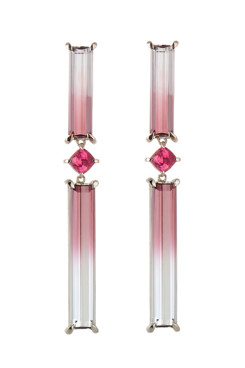 FISZMAN-Bicolor Rubellite Tourmaline Earrings-WHITE GOLD