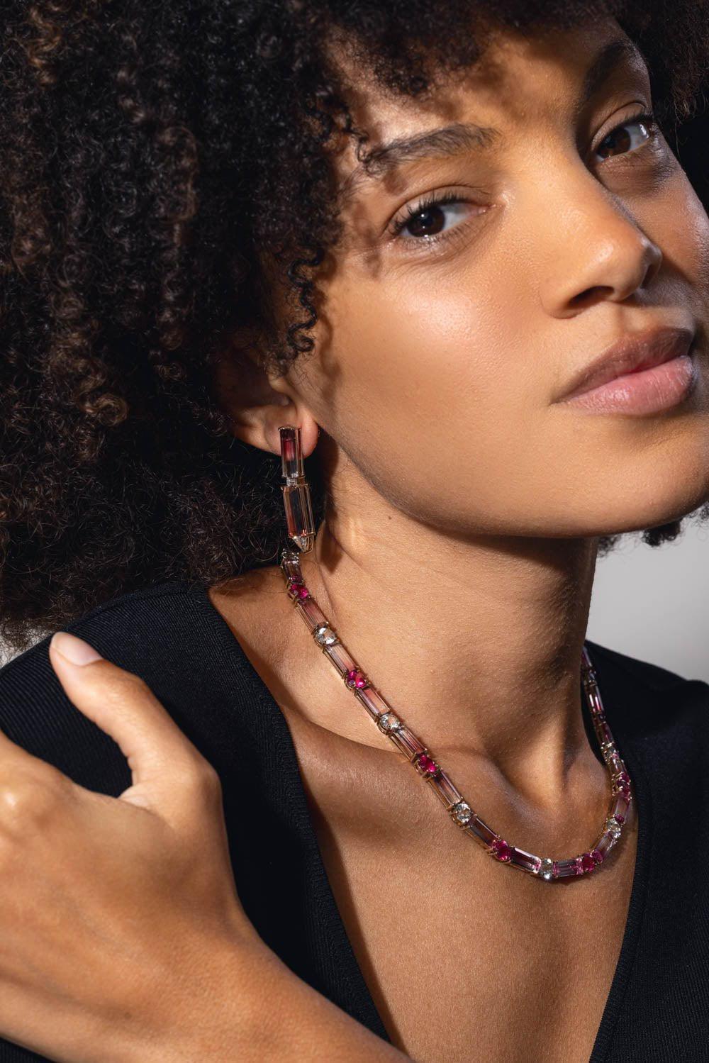 FISZMAN-Diamond Rubellite Earrings-WHITE GOLD