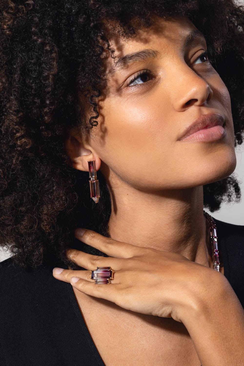 FISZMAN-Diamond Rubellite Earrings-WHITE GOLD