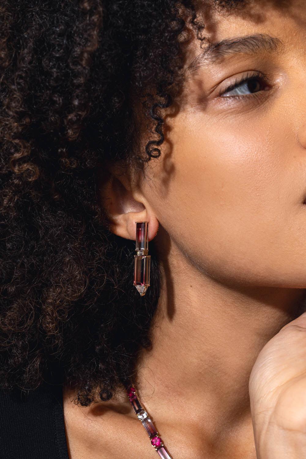 FISZMAN-Diamond Rubellite Earrings-WHITE GOLD