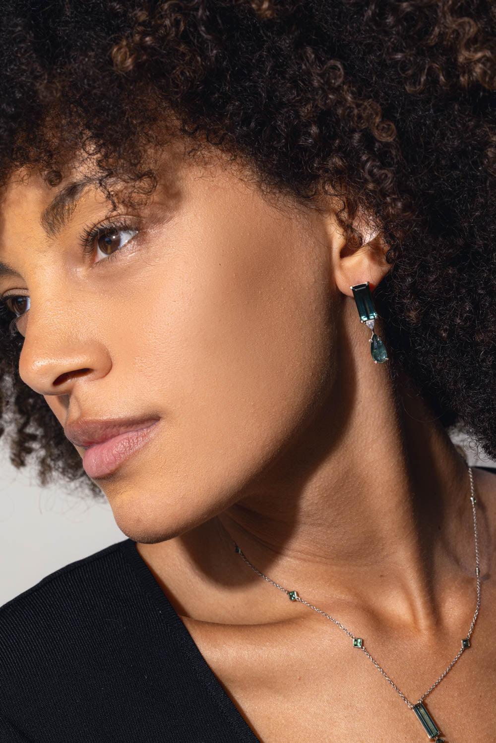 FISZMAN-Green Tourmaline Diamond Earrings-WHITE GOLD