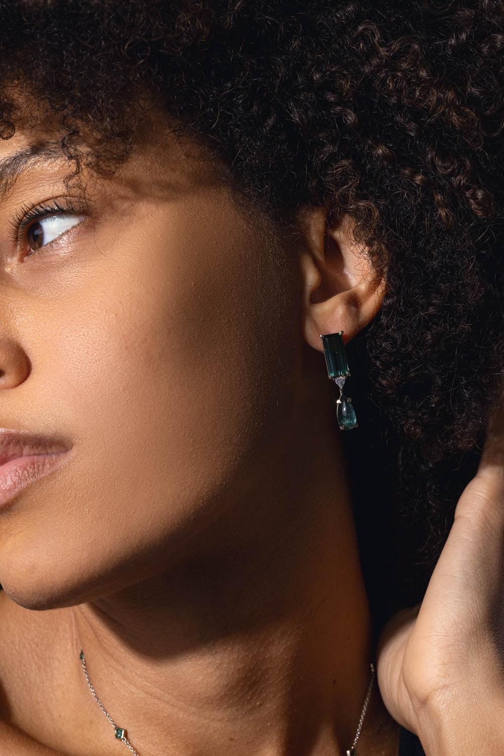 FISZMAN-Green Tourmaline Diamond Earrings-WHITE GOLD