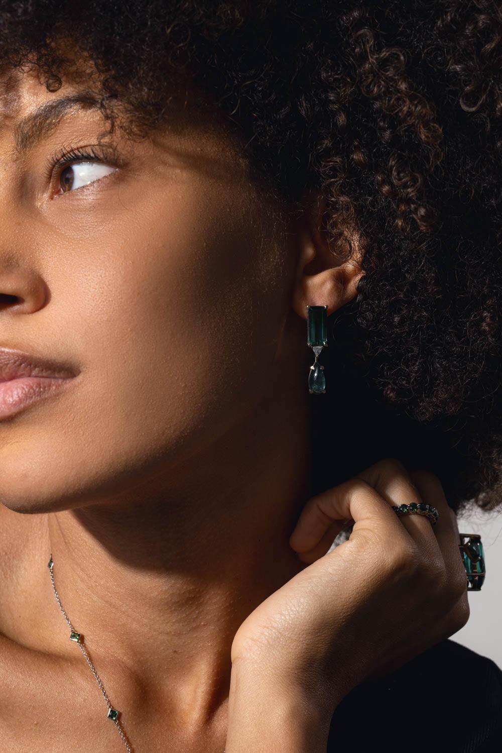 FISZMAN-Green Tourmaline Diamond Earrings-WHITE GOLD