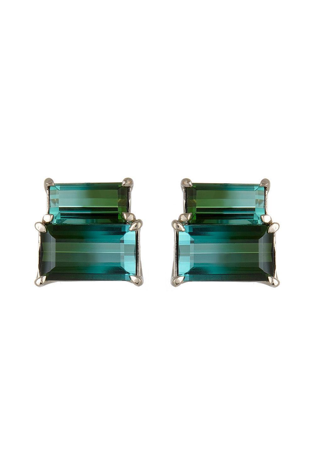 FISZMAN-Green Tourmaline Stud Earrings-WHITE GOLD