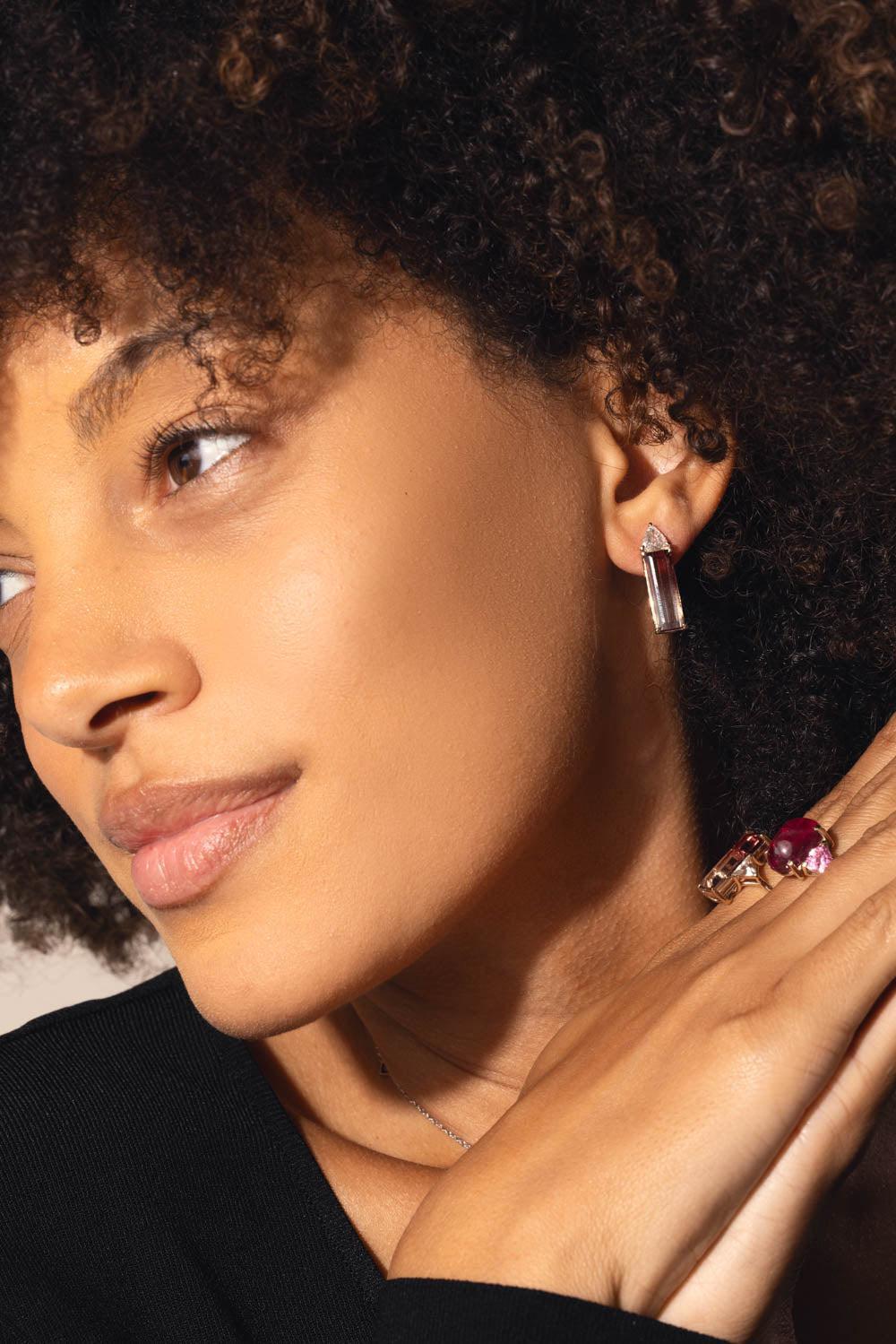 FISZMAN-Rubellite Diamond Earrings-WHITE GOLD