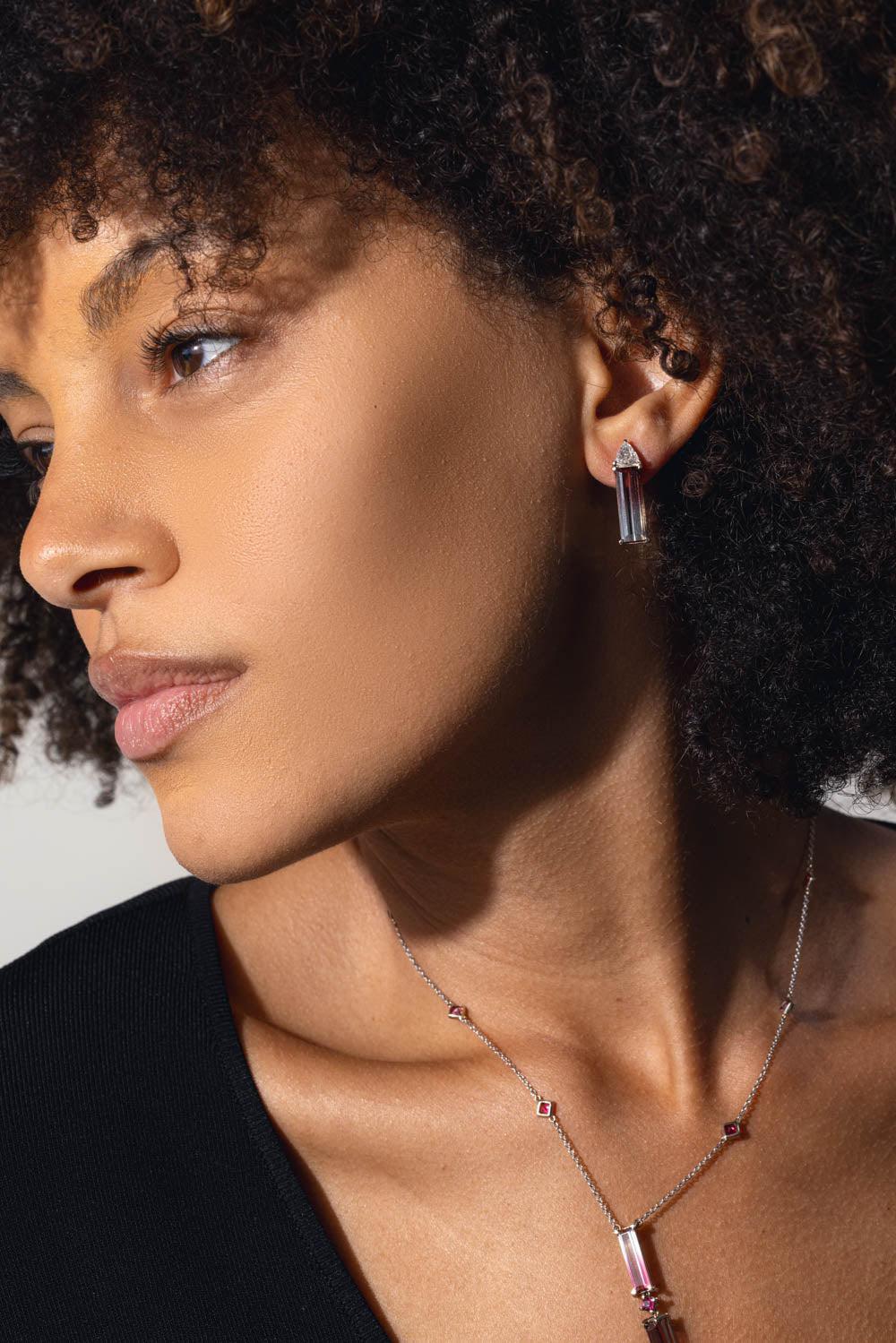 FISZMAN-Rubellite Diamond Earrings-WHITE GOLD