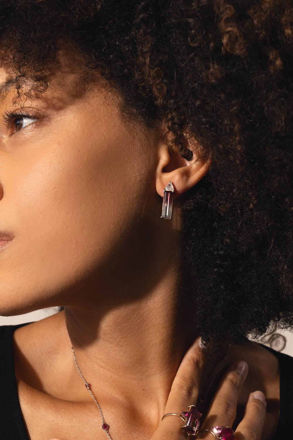 FISZMAN-Rubellite Diamond Earrings-WHITE GOLD