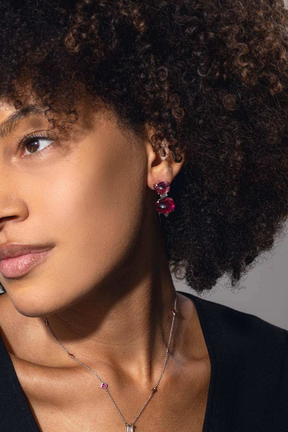 FISZMAN-Sugarloaf Pink Tourmaline Earrings-WHITE GOLD