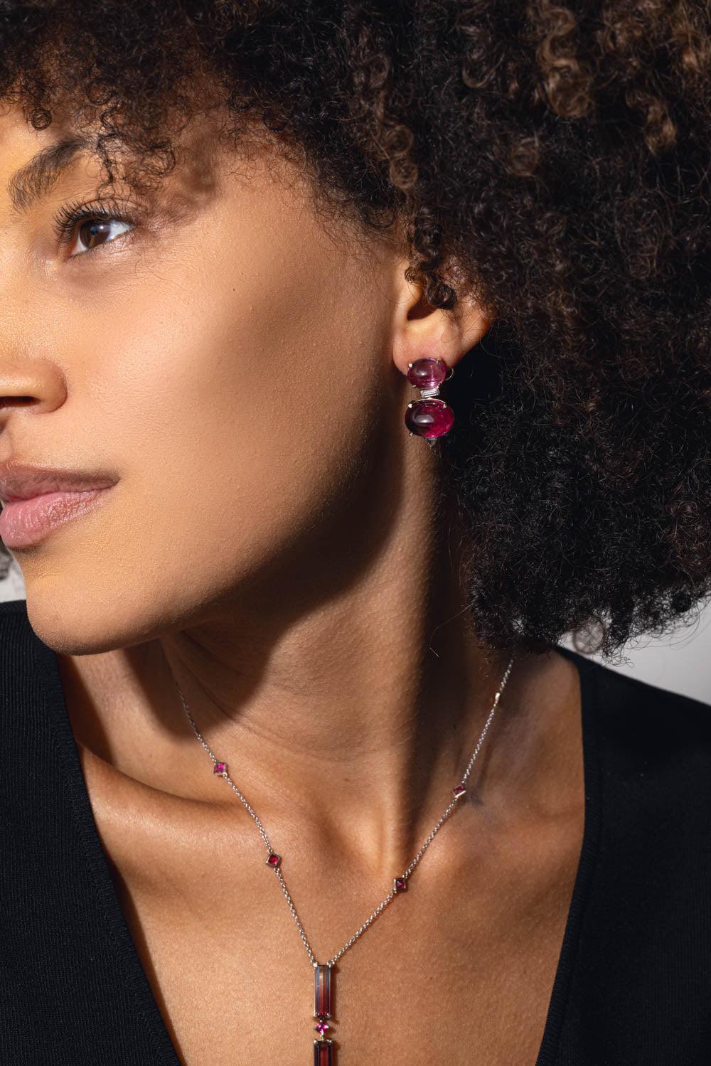 FISZMAN-Sugarloaf Pink Tourmaline Earrings-WHITE GOLD