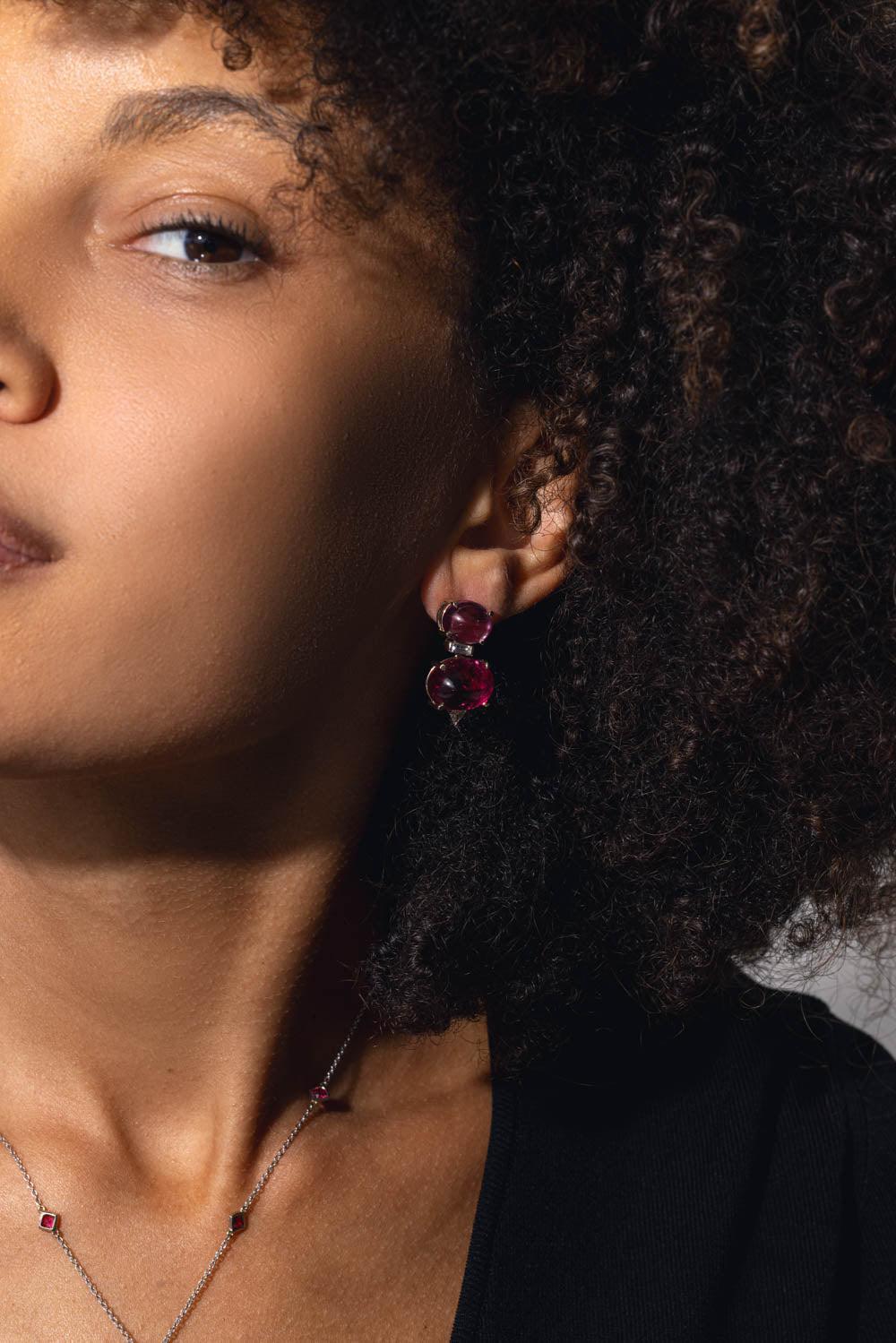 FISZMAN-Sugarloaf Pink Tourmaline Earrings-WHITE GOLD