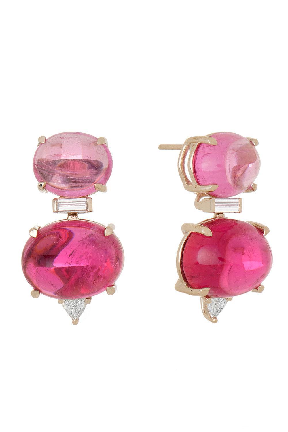 FISZMAN-Sugarloaf Pink Tourmaline Earrings-WHITE GOLD