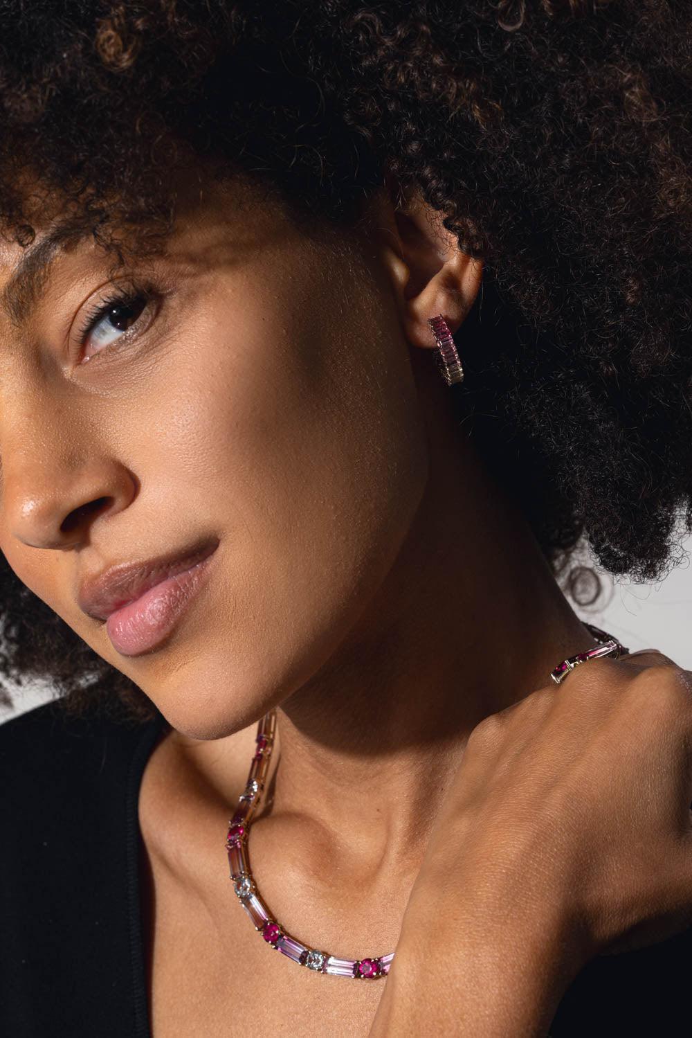 FISZMAN-Sugarloaf Rubellite Hoop Earrings-WHITE GOLD